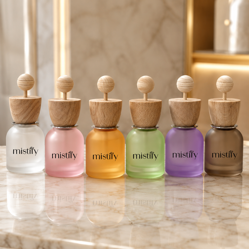 Mistify Parfums car diffuser with a sleek design, showcasing a scent diffuser device for freshening up your vehicle interior.