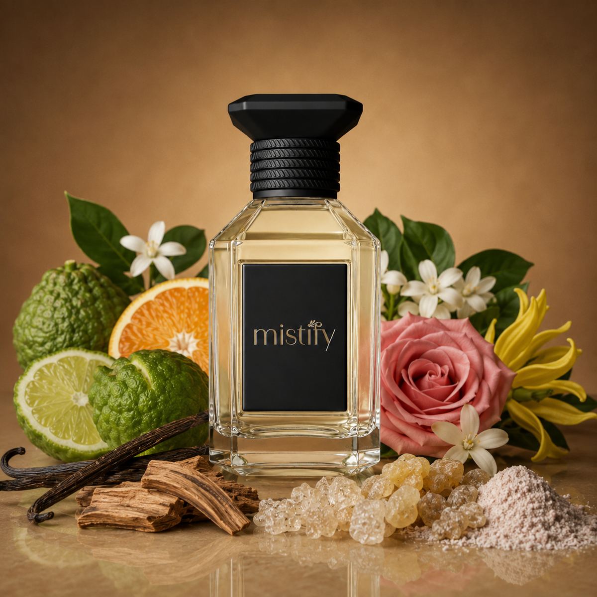 Elegant bottle of Saipha perfume by Inspired By Saiph by Tiziana Terenzi, featuring a sleek, artistic design.