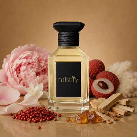 Bottle of Inspiration: Lust in Paradise by Ex Nihilo perfume, featuring a sleek, elegant glass design with a golden cap.
