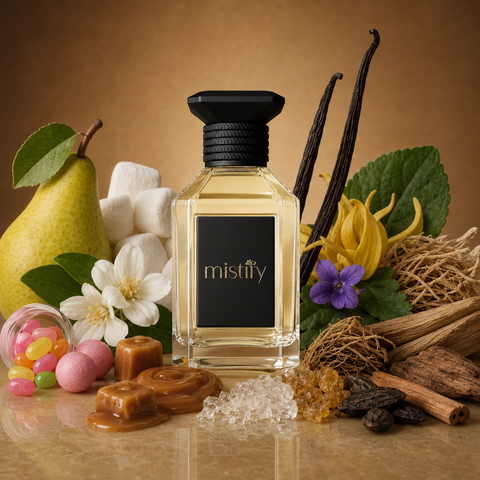 Vanilla Candy Rock Sugar by Kayali, inspiration for Sugar Vanilla 42, showing colorful sugar crystals and packaging.