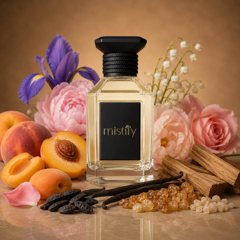 Elegant bottle of Mademoiselle Dioré perfume by Christian Dior with a sleek, classic design and soft pink accents.