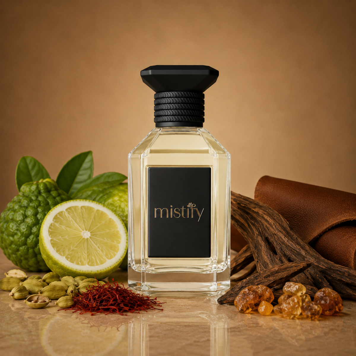 Aoud Hide perfume bottle from Inspired By: Aoud Leather by Montale, showcasing a luxurious, dark leather-themed fragrance packaging.