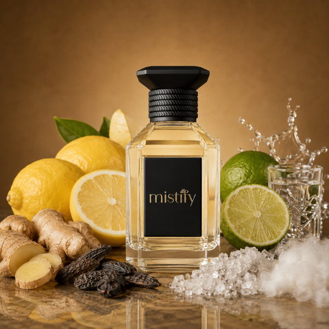 Blue Mooned Dashing Ginger perfume bottle by Inspired By Blue Moon Ginger Dash by Kilian on a plain background.