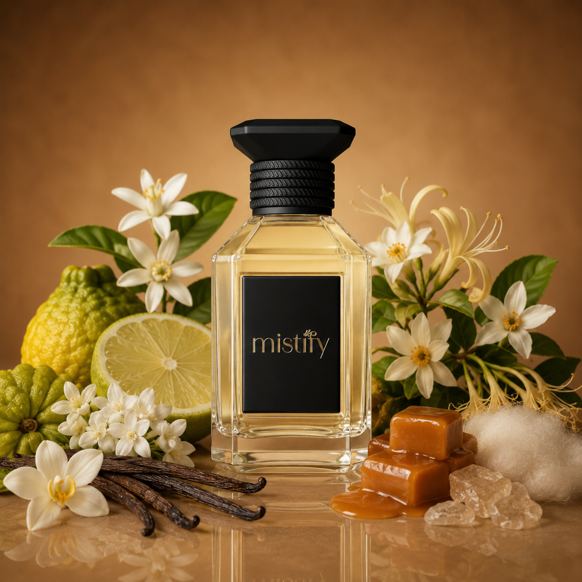 Inspired By Love Don't Be Shy perfume bottle with pink and gold accents, showcasing elegant packaging and branding details.