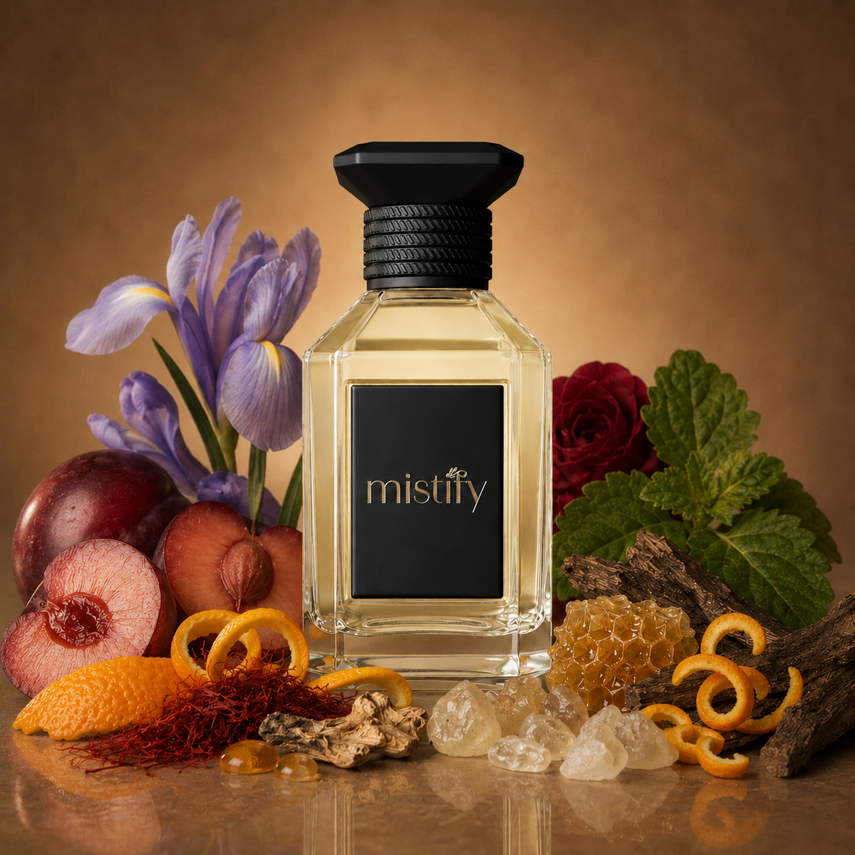 Close-up of a bottle of Urban Oud perfume by Inspired By: New York Oud by Bond No. 9, showcasing the elegant packaging.