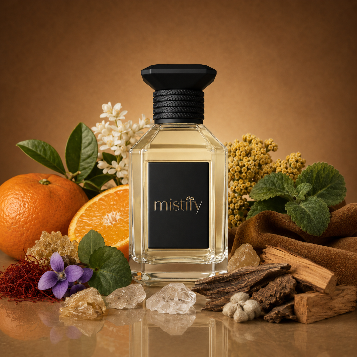Mineral Suede perfume bottle from Inspiration: Ganymede by Marc-Antoine Barrois, featuring a sleek, textured mineral-colored design.