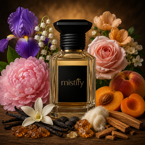 Elegant bottle of Mademoiselle Dioré perfume by Christian Dior with a sleek glass design and floral accents.