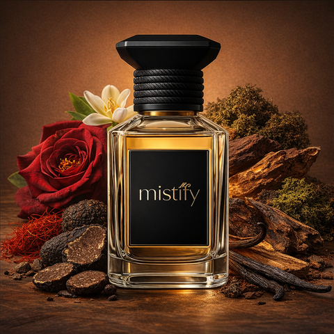 Dark and luxurious Noir Essence perfume bottle inspired by Noir de Noir by Tom Ford, with elegant black and gold design.