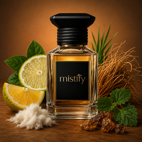 Inspired by For Him Vetiver Musc by Narciso Rodriguez, Vetiver Muskine fragrance bottle with minimalist design and earthy tones.