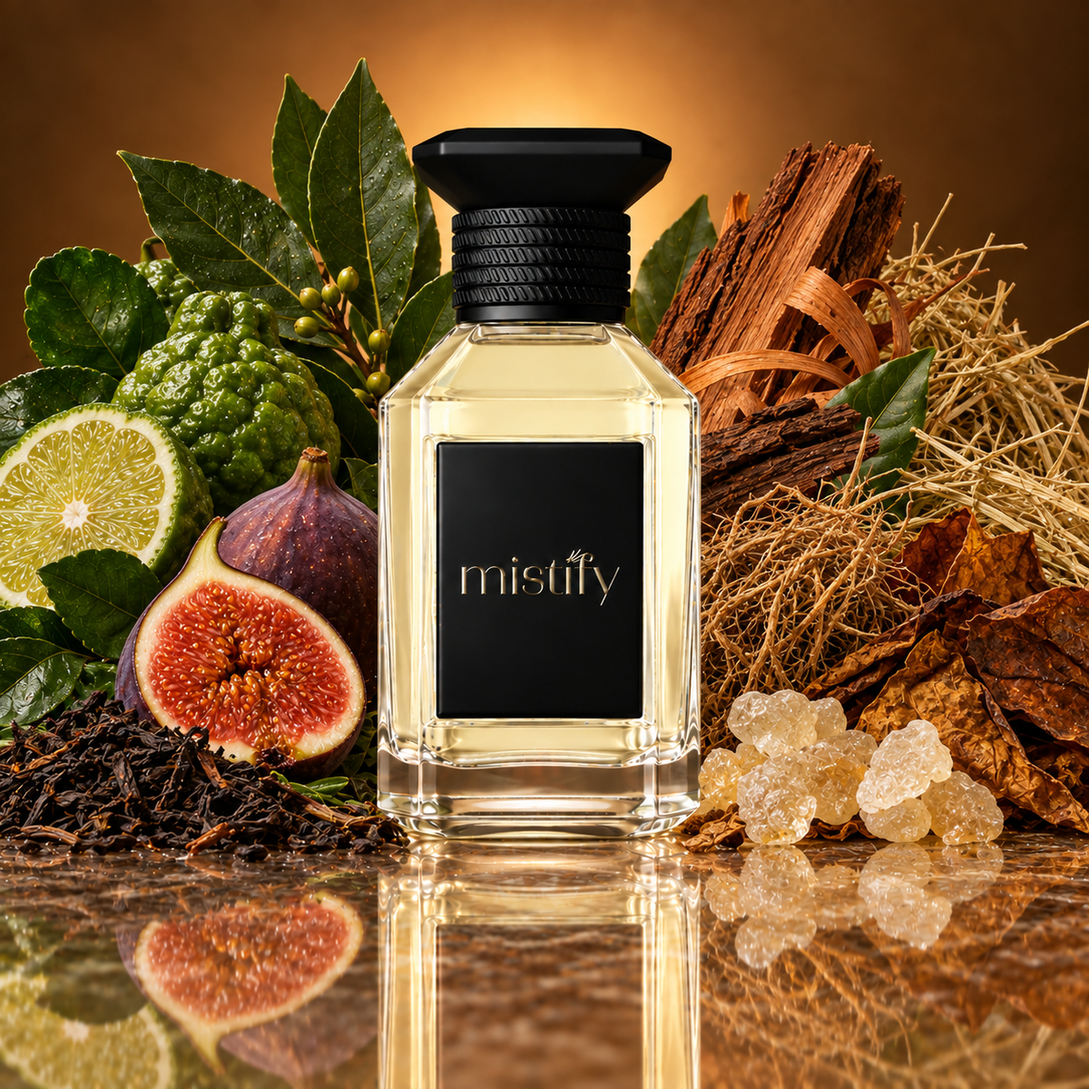 Luxurious black tea perfume bottle from Inspiration: Thé Noir 29 by Le Labo, with elegant botanical design and sophisticated packaging.